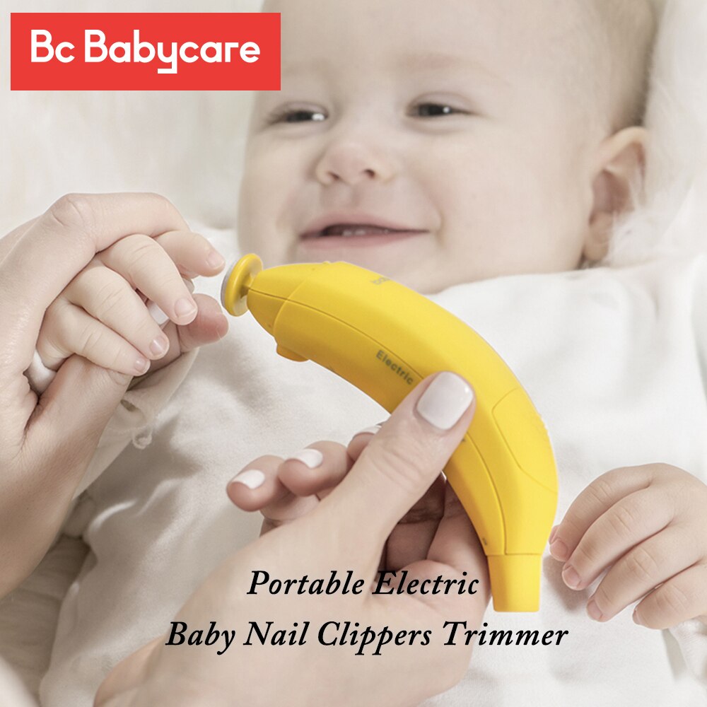 Bc babycare bærbar elektrisk baby negleklipper trimmer banan børn sikker manicure pedicure cutter saks lys negleplejesæt