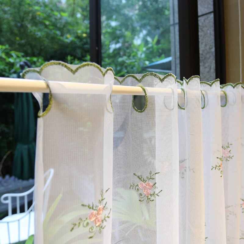 Lace Short Curtains for Cabinet Closet Door Coffee Kitchen Curtains Floral Embroidery Half Curtain Pastoral Window Valance