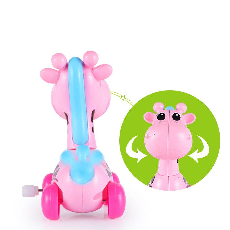 Leuke Cartoon Dier Giraffe Clockwork Wind Up Baby Speelgoed Running Head Tail Swing Classic Pasgeboren Speelgoed Voor Kids Kinderen