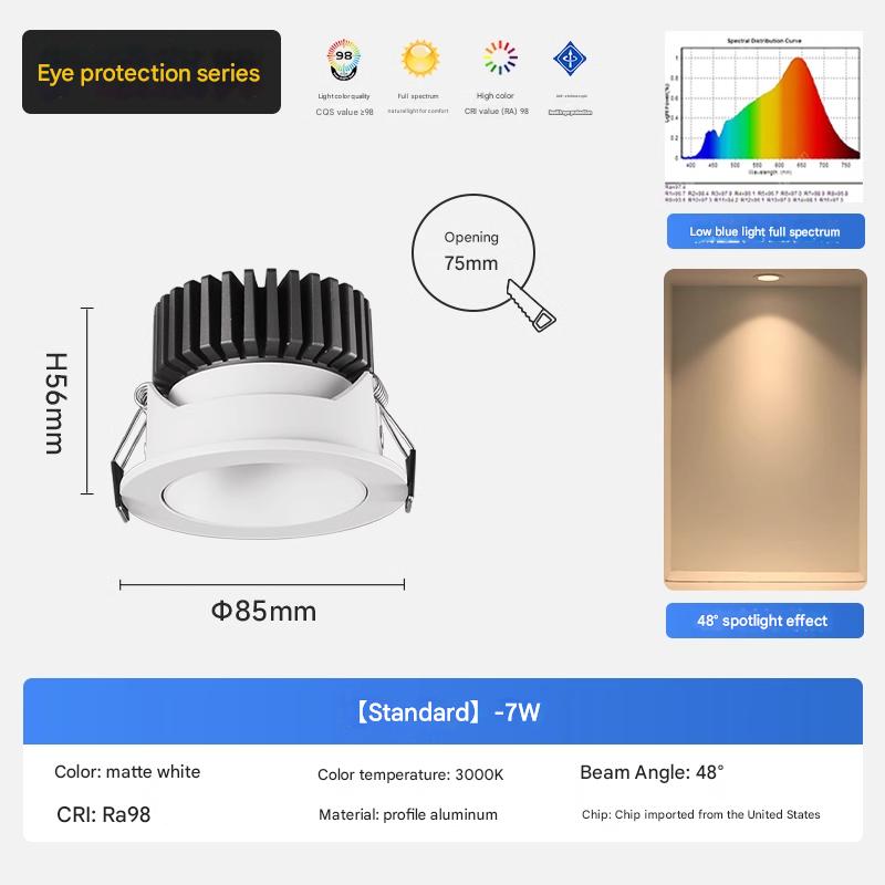 Deckenleuchte Kolben Scheinwerfer LED Downlight 3W Wohnzimmer Hintergrund Bekleidungsgeschäft minimalistisches Bullauge eingebettet dunkel Anti-Glar: Warmes Weiß / 7w