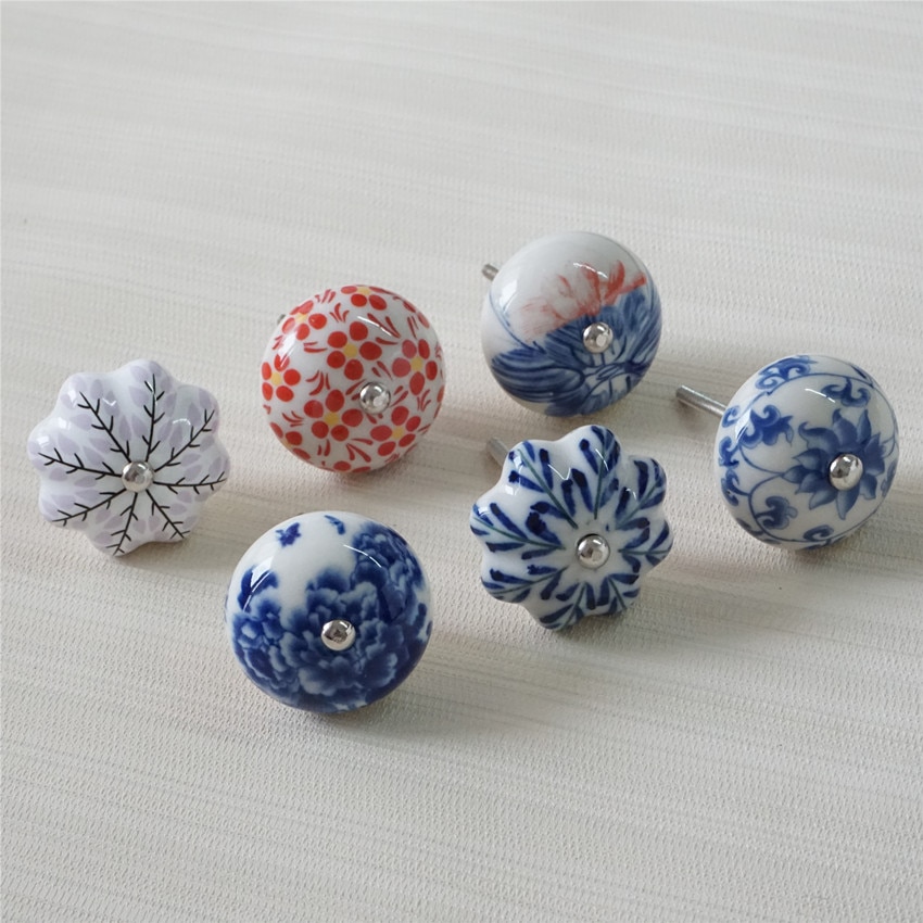 Ceramic Dresser Pulls Knob Flower Drawer Knob Kitchen Cabinet Pulls Cupboard Knobs Handles Door Handle Knob Furniture Hardware