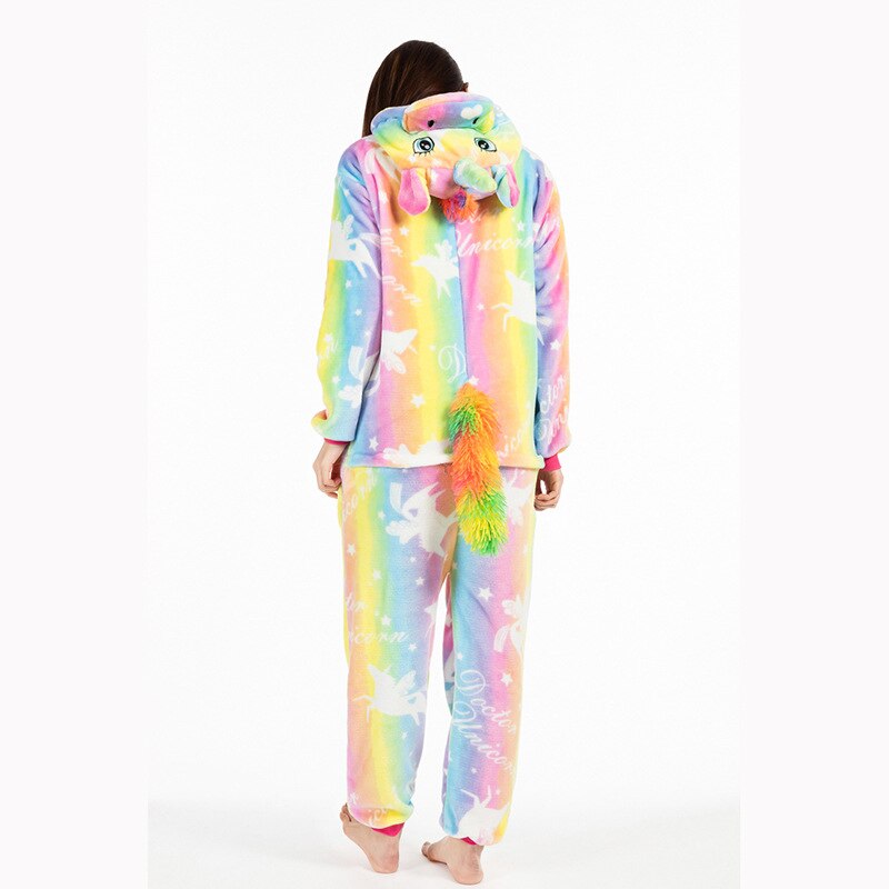 Herbst und Winter verdickt Ebene Karikatur einteiliges Pegasus einhorn Pyjama flanell haus kleid: hell bunt / XL