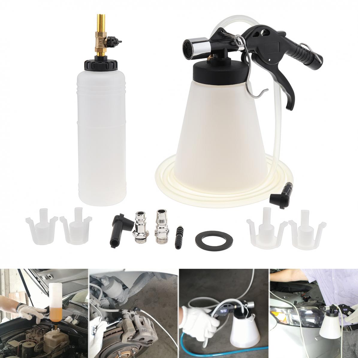 Universal 1L Pneumatic Car Brake Oil Fluid Bleeder Bleeding Replacement Kit with 4 Plastic Adapters and BSP Connector