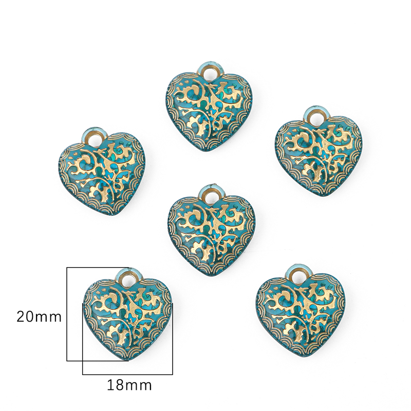 15-80 Uds. Exquisitos dijes acrílicos dorados con dibujo de corazón y flores, cuentas barrocas de Color esmeralda para collar, pulsera, fabricación de joyas DIY