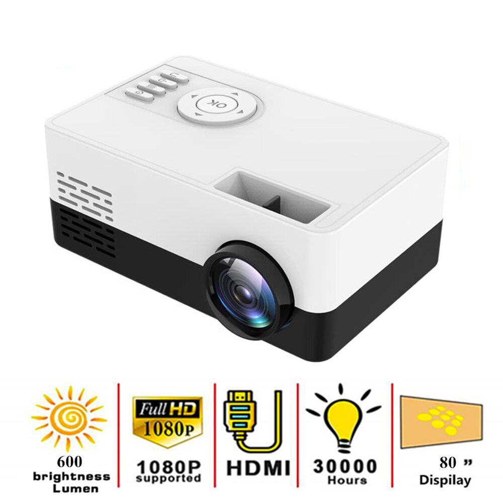 Lejiada  j16 led-mini-projektor ( 320 x 240 pixel) mit 1080p hdmi- und usb-anschlüssen, tragbarer audio- und heimkinoanlage sowie videofunktion.