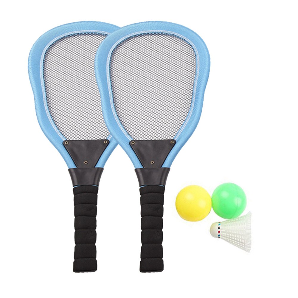 5Pcs Sport Speelgoed Kinderen Doek Art Tennisracket Badminton Strand Racket Kids Outdoor Benodigdheden (Rood 2 Stuks racket + 1Pc Badminton: Blue