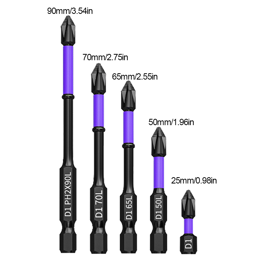D1 Anti-Slip and Shock-Proof Screwdriver Bit Set High Hardness Strong Magnetic Impact Cross Drill Bit Set 25/50/65/70/90/150mm P: Red