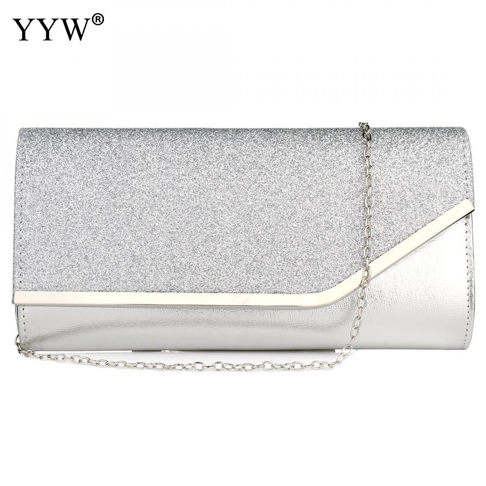 Sequined Envelope Clutch Bags For Women Gold Purses And Handbags With Chain Shoulder Bags Wedding Party Clutches: silver