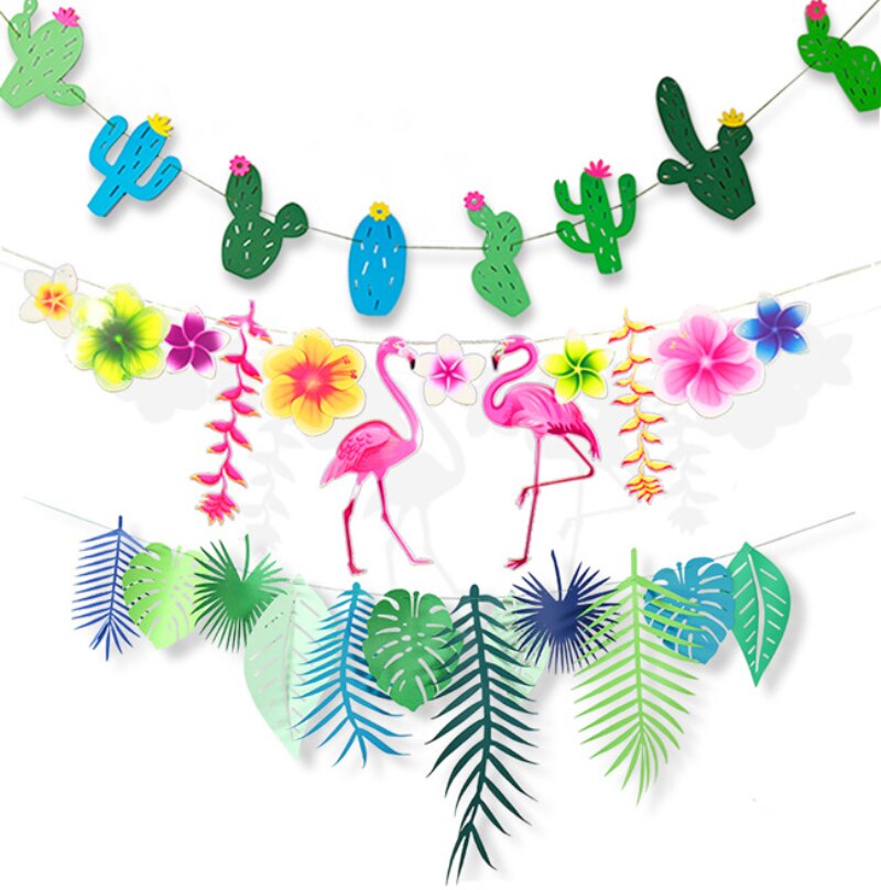 Hawaiian kaktus flamingo banner kranseblad papir fest banner bunting dekoration hawaiisk tema fest fødselsdag forsyninger