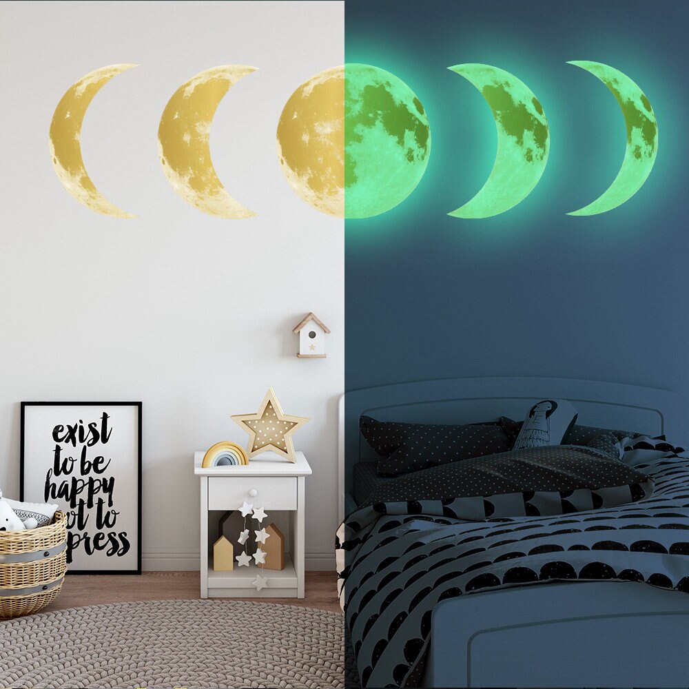 Lichtgevende Maan Fase Diagram 3D Muurstickers Voor Kinderkamer Woonkamer Plant Glow In The Dark Stickers Wall Art home Decor: Gold Green Light