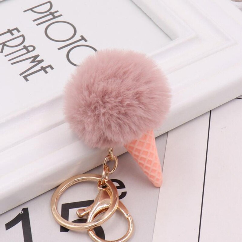 Cute ice cream Keychain Glitter Pompom Key Chain for Women Llaveros Mujer Car Bag Accessories Key Ring Wedding Souvenir: 2