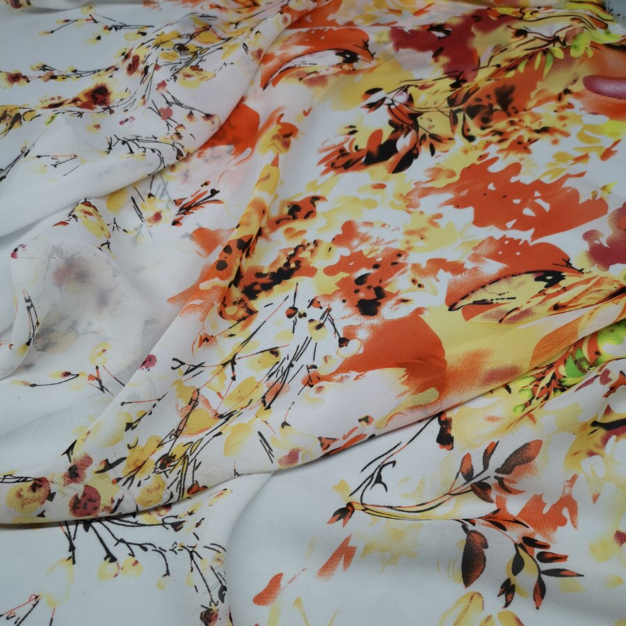 Posicionamiento imprimir tela de Chifón con flores estilo chino ciruelo de impresión antigua falda Cosplay vestido de pañuelo de tela
