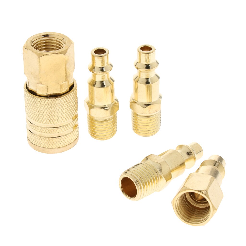 5 Pcs Messing Snelkoppeling Luchtslang Lijn End Connector Set Voor Compressor 1/4 Inch