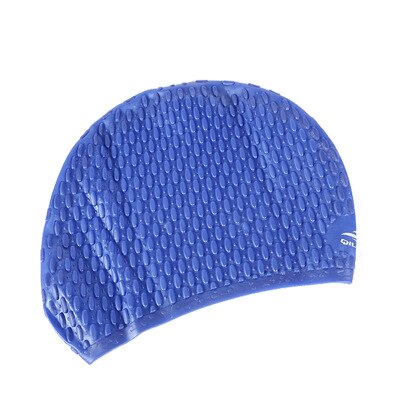 Silicone Swimming Cap Water Drops Adults Swim Pool Hat Waterproof Swim Caps Ear Protection Long Hair Unisex Bathing Hats: dark blue