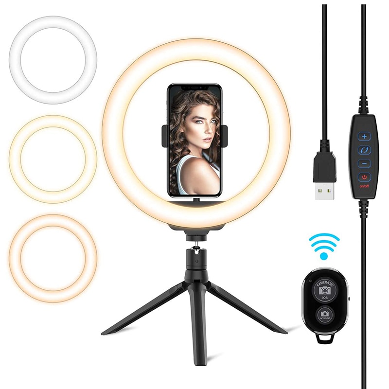 YTOM 10.2 ''LED Selfie Anello di Luce con il Treppiedi Del Basamento & Supporto Del Telefono Dimmerabile Scrivania Trucco Illuminazione Anulare per la Fotografia YouTube video