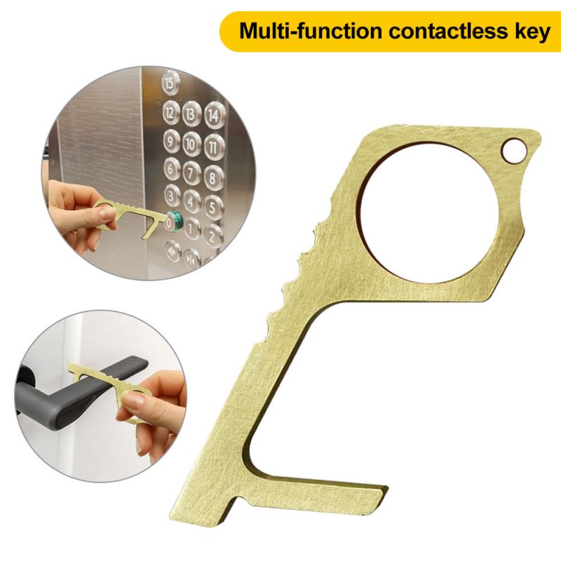 5/10 pcs Portable Press Elevator Tool Hygiene Hand Antimicrobial Door Opener Door Handle Key Brass Key Open Door Anti Touch Key