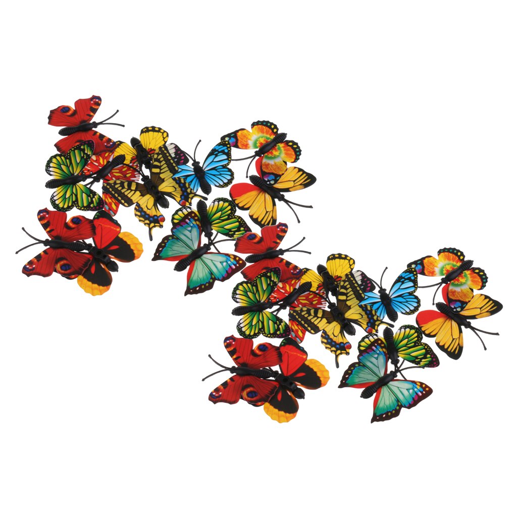 24x Realistische Vlinder Plastic Figuren Kinderkamer Tuin Boom Yard Ornamenten