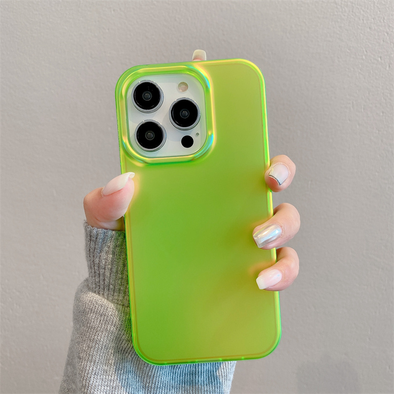 Coque de téléphone pare-chocs antichoc, couleur fluorescente, mat, éblouissante, pour iPhone 15 12 13 16 Pro Max 14 Plus, housse de Protection pour filles: PU / vert clair