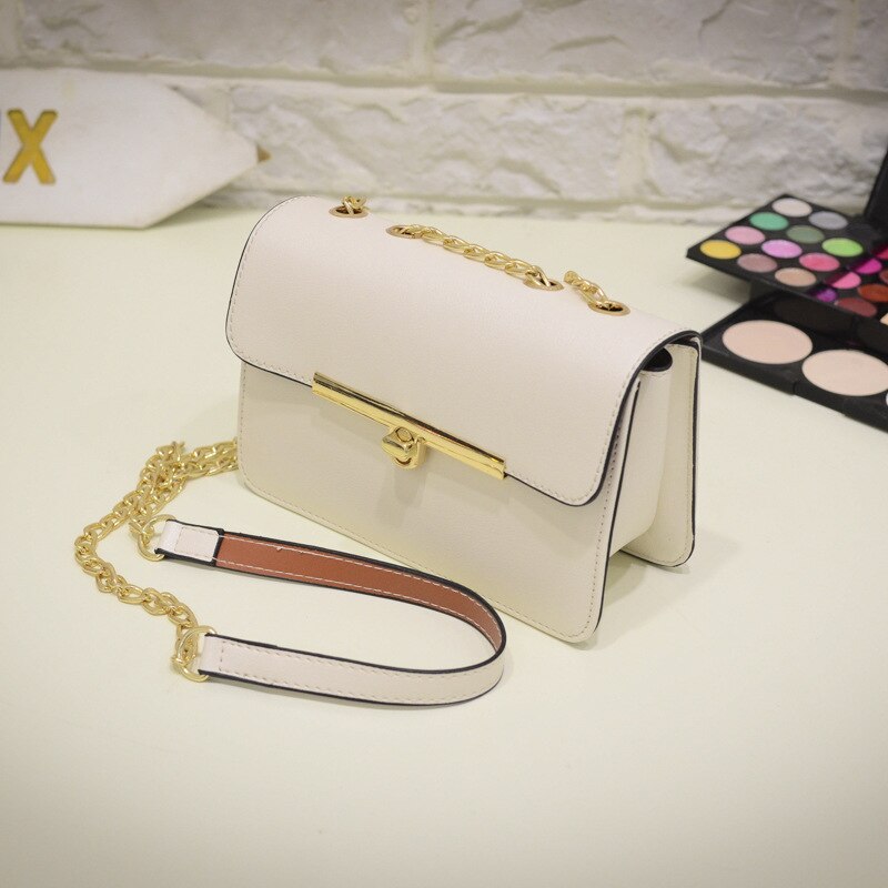 BANKUO Spring Ladies Casual Bag Leather PU Women Vintage Chains Shoulder Bag Girl Crossbody Bag Picnic Shopping Summer X41: Off-white