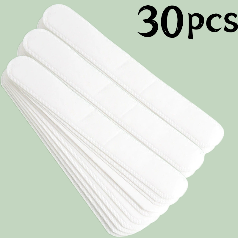30 Uds sombrero pegatinas absorbentes de sudor mujeres hombres algodón Anti-suciedad cinturón deportivo tapa llanta cinta blanca Invisible sombrero tamaño reductor Liner Pad: Blanco