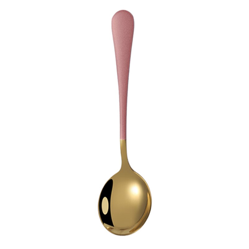 10 Colors 1pcs Coffee Spoons Stainless Steel Dessert Spoons Kitchen Utensils Round Spoons: Pink gold