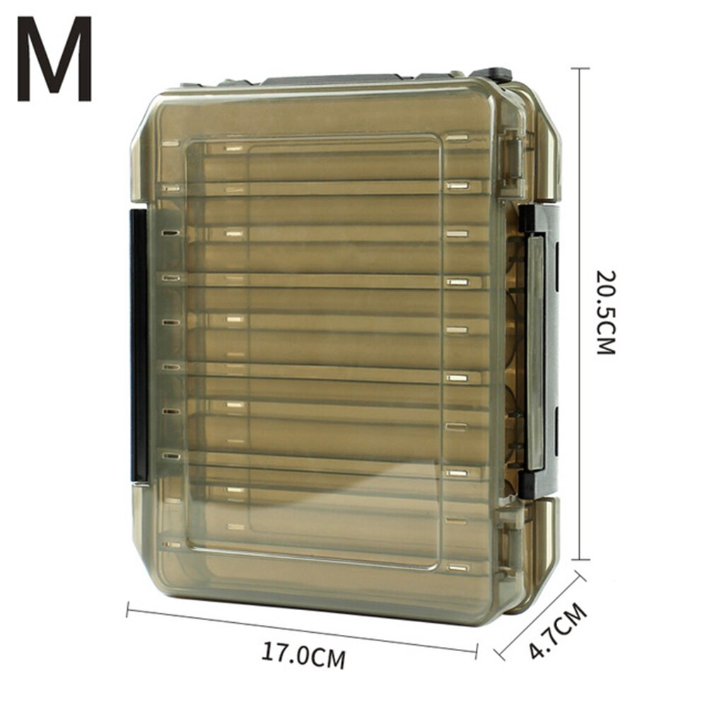 Plastic Fishing Lure Box Double Sided Minnow Bait Lures Boxes Container Fishing Tackle Accessories Storage Box: M brown