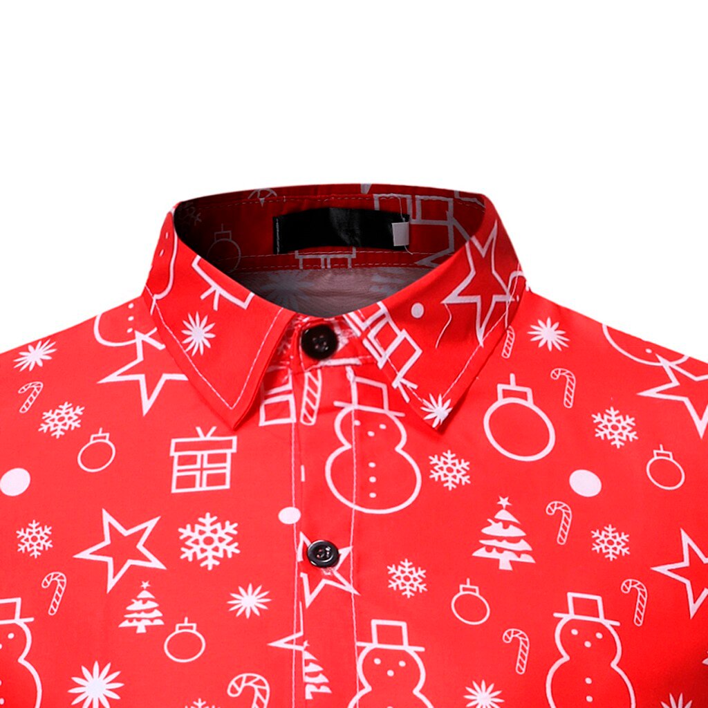 Feitong Christmas Shirt Men Casual Christmas Animal Printed Long Sleeves Red Shirts Top Blouses