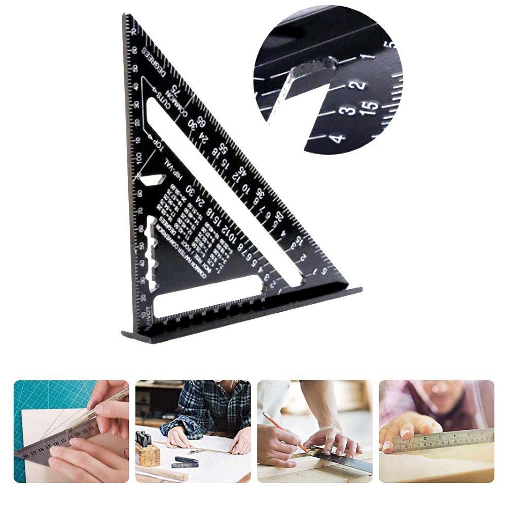 Oauee Triangle Ruler 7inch Aluminum Alloy Angle Protractor Speed Metric Square Measuring Ruler For Building Framing Tools Gauges