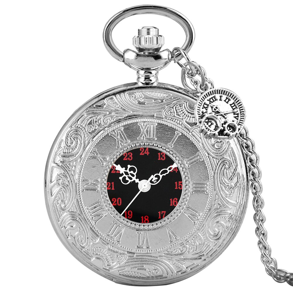 Retro Double Numeral Display Quartz Pocket Watch Antique Silver Necklace Pendant Clock Exquisite for Men Women: style 1