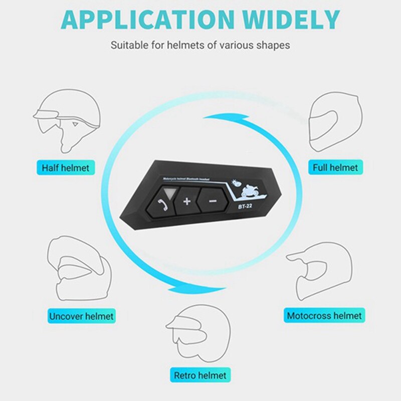 2 Set Motorcycle 5.0 Bluetooth Helmet Intercom Universal Pairing Interphone Headset with CNC Noise Reduction BT22