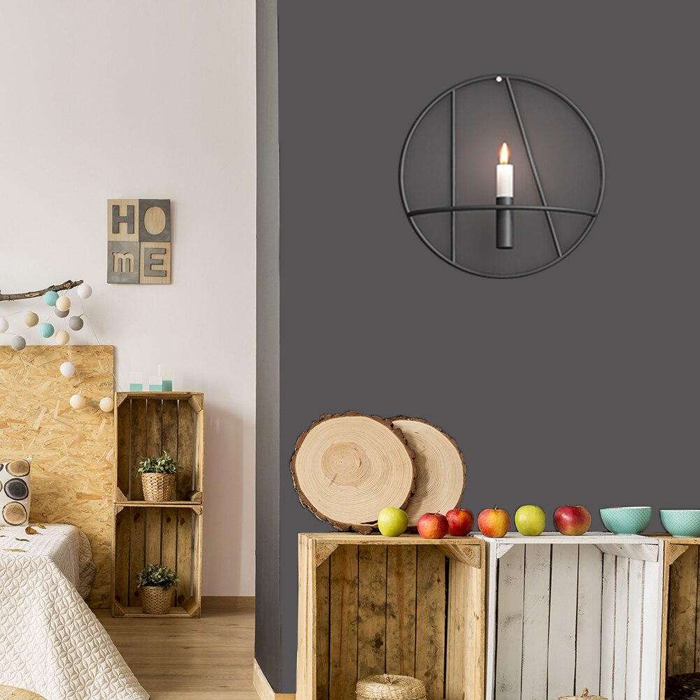 Modern Art 3D Circle Metal Candle Holder Wall Hanging Home Decoration Flower Vase Tea Light Art Crafts Geometric Candlestick