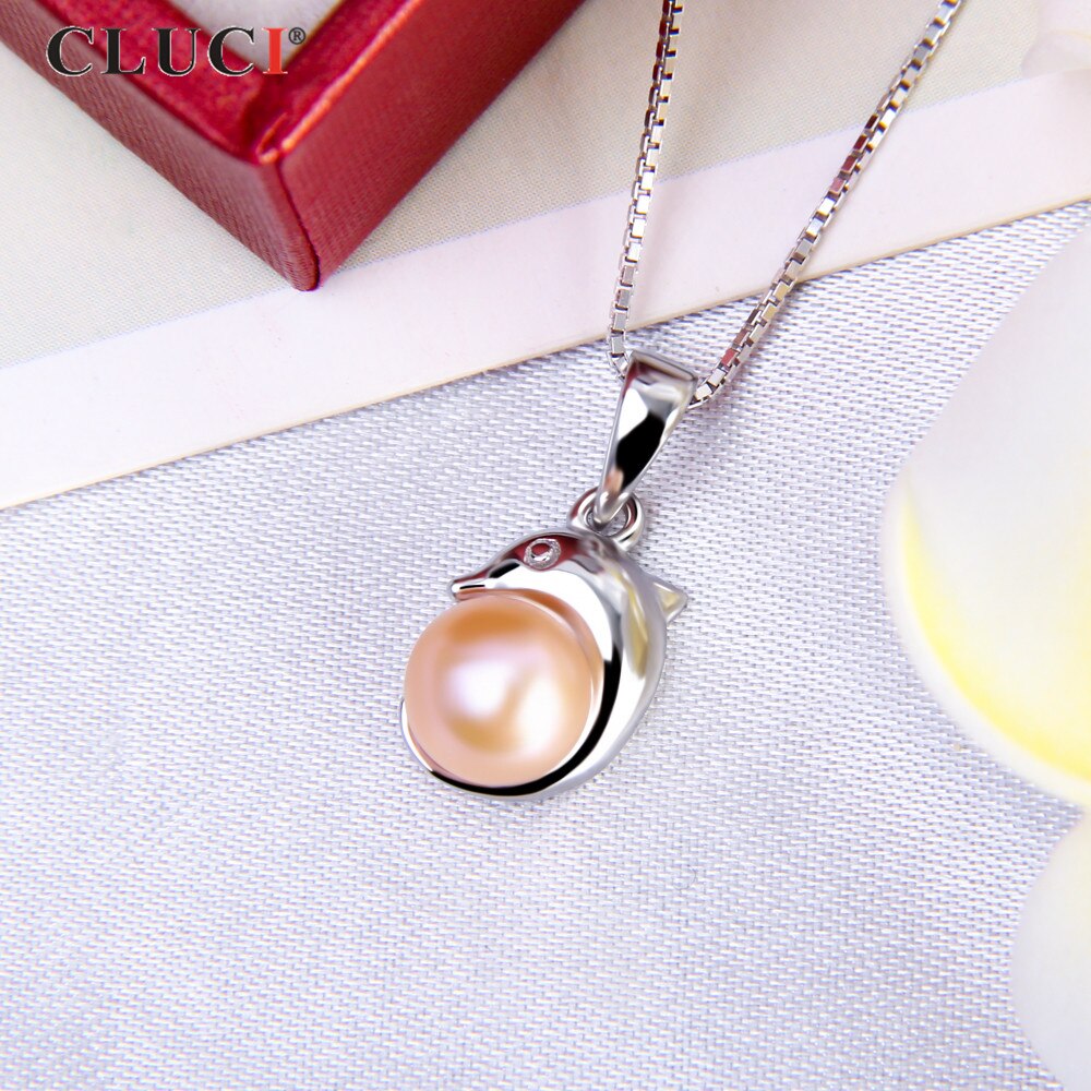 CLUCI 925 Sterling Silver DolphinAnimal accessory for women Can fix Pearl Size 7mm Pearl pendant very Animal Jewelry SP318SB