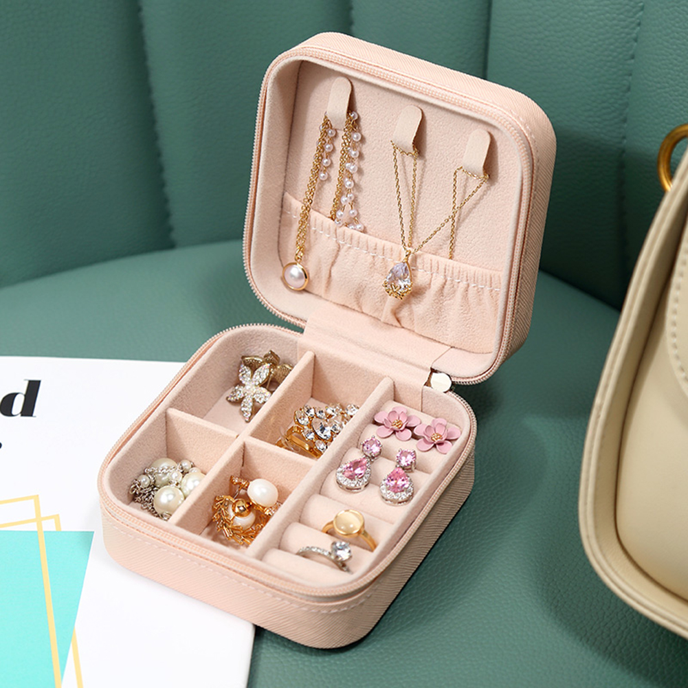 Jewelry Organizer Cases Display Travel Portable Jewelry Box Leather Storage Organizer Earring Holder Boxes Travel Cosmetic Bag