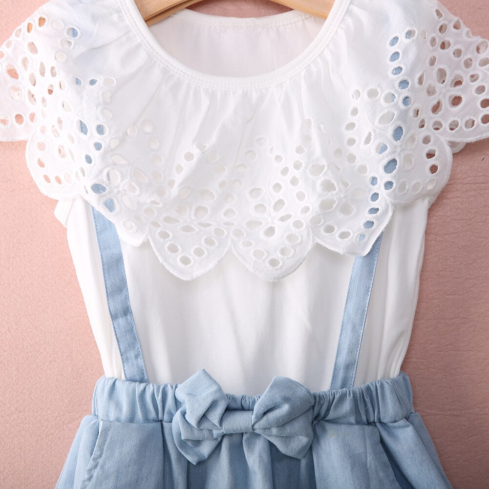 New Fashion Capretti Del Bambino del cotone Delle Ragazze Del Vestito Carino Principessa Senza Maniche In Denim Tulle Bowknot Abiti di Alta-qualità