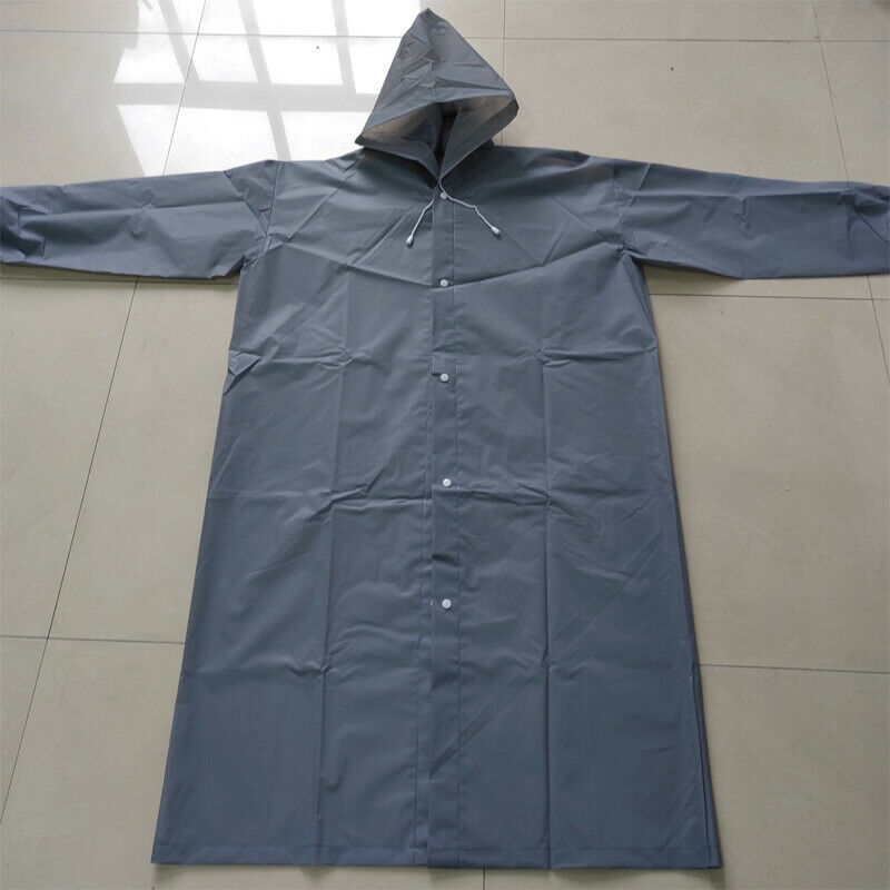 Men Women Waterproof Raincoats EVA Transparent Button Hooded Raincoat Portable Outdoor Travel Rain Coat Poncho Plastic Rainwear: Gray