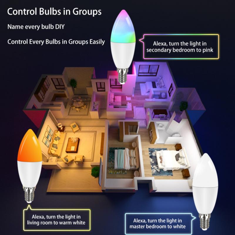 Tuya Wifi Smart Light Bulb E14 Candle Lamp RGB+CW+WW 5W 7W 9W Smart Life APP Voice Control Compatible Alexa Google Dimmable Home