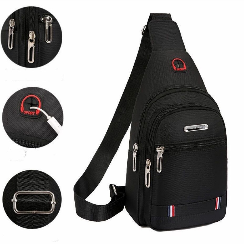 Mannlig usb-lading skulder crossbody-vesker herre anti-tyveri brystveske gymtilbehør sport reisepakke veske