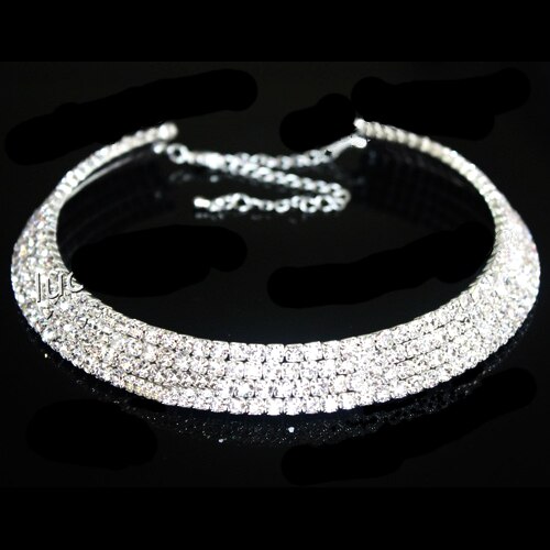 Luxe choker ketting met strass steentjes voor vrouwen, bruiloft, verjaardag, bruidssieraden, zilveren ketting, eenvoudige korte ketting: 4 rij kristal