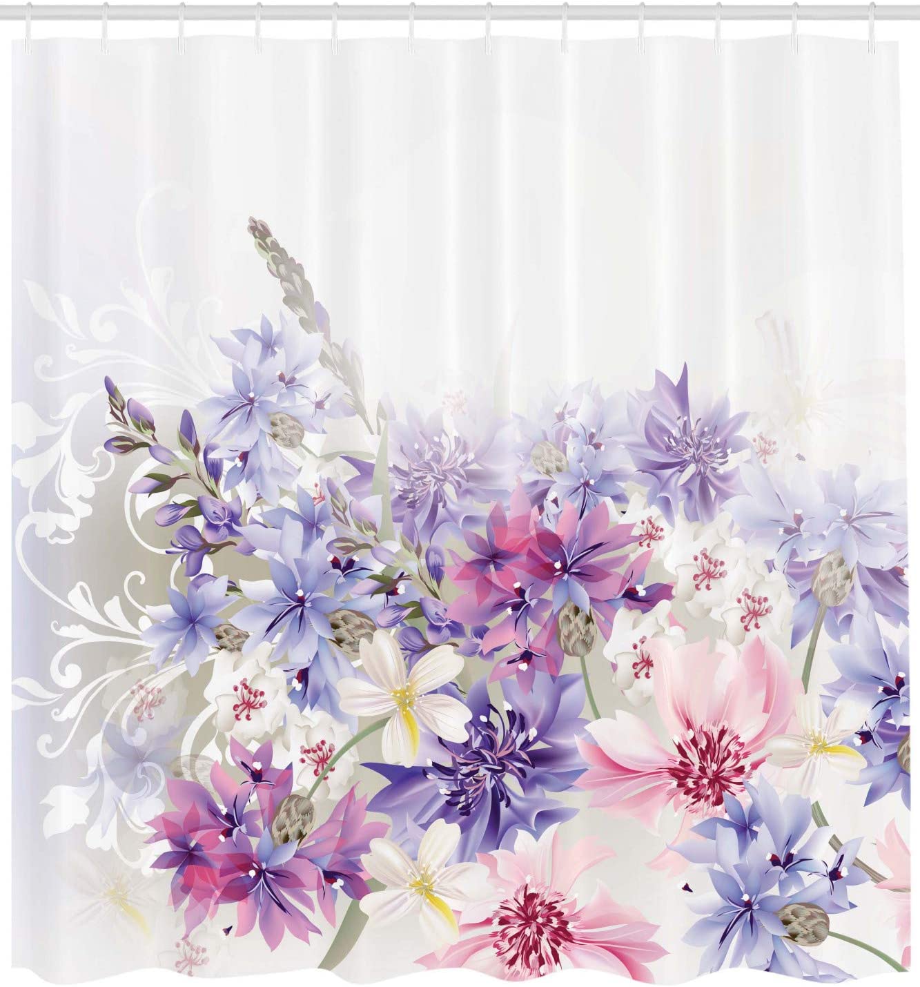 Lavendel badeforhæng pastel kornblomster brude klassisk blid blomster bryllup print badeværelse indretning sæt med krog