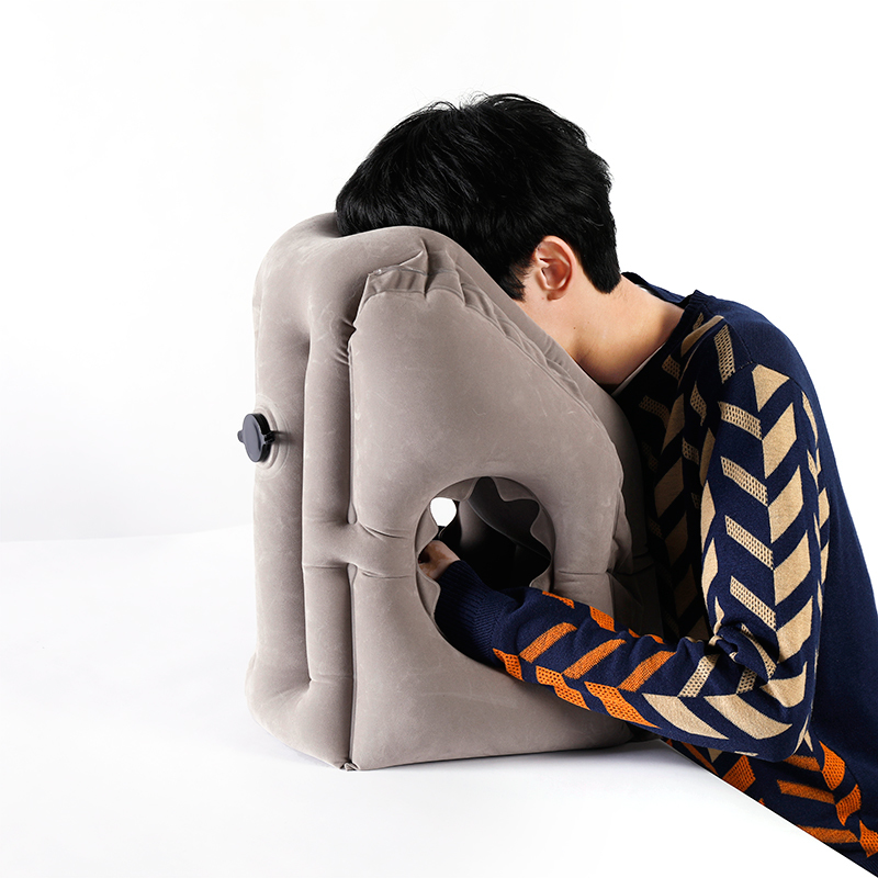 Travelsky Inflatable travel pillow foldable for airplanes train Sleeping flocking PVC soft head neck rest support travel pillows