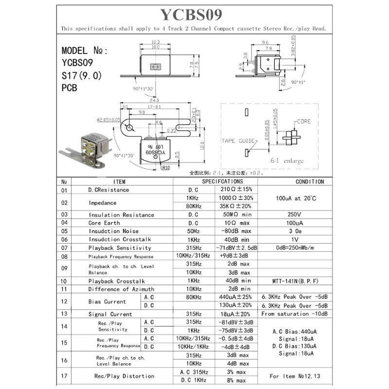 Recorder Single/Dual/Four Channel Universal Magnetic Head YCOG16/YBBS09/HS4211/ES4201/YC4206 Magnetic Head