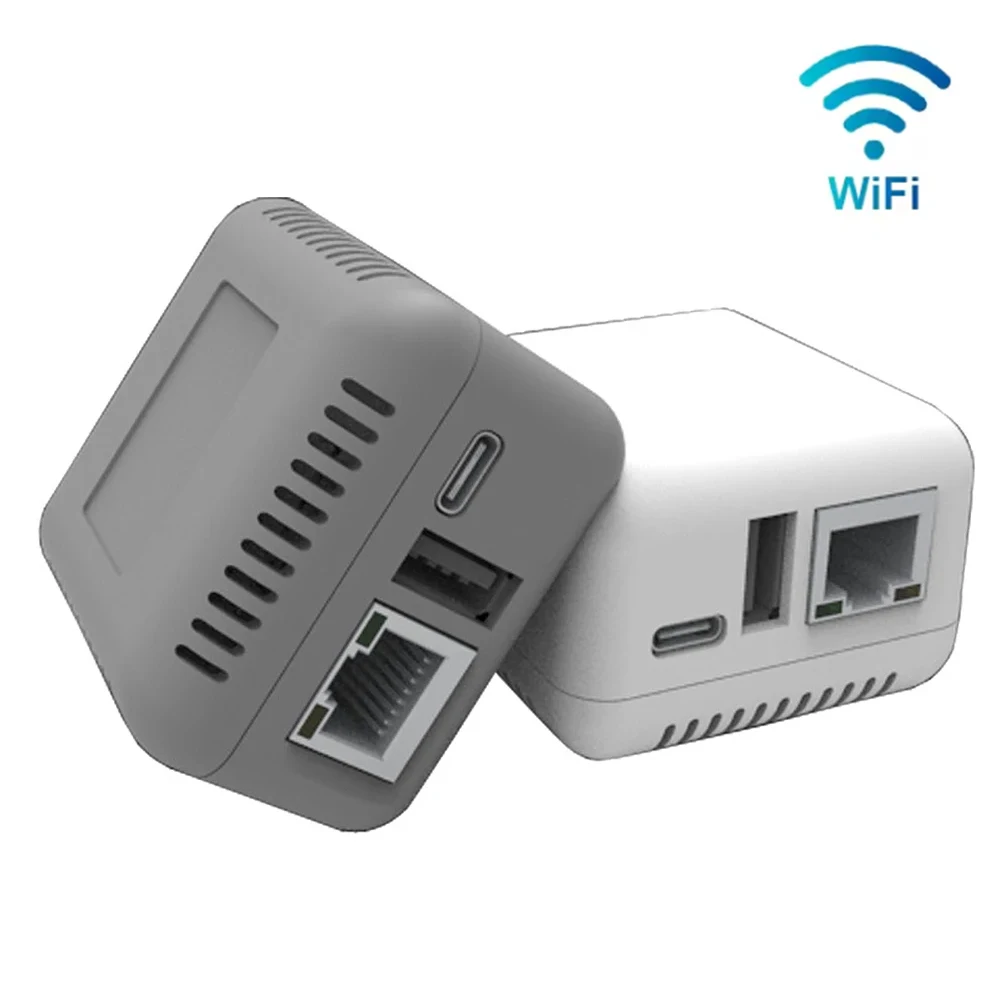 Draadloze Printserver - 2 Poorts USB Type-C - WiFi Netwerkadapter voor USB Printers - Compatibel met Windows, iOS, Android
