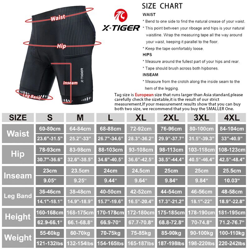 Pantalones cortos de ciclismo para hombre, X-TIGER con bolsillo trasero, acolchado de Gel 5D, medias para ciclismo de montaña y carretera