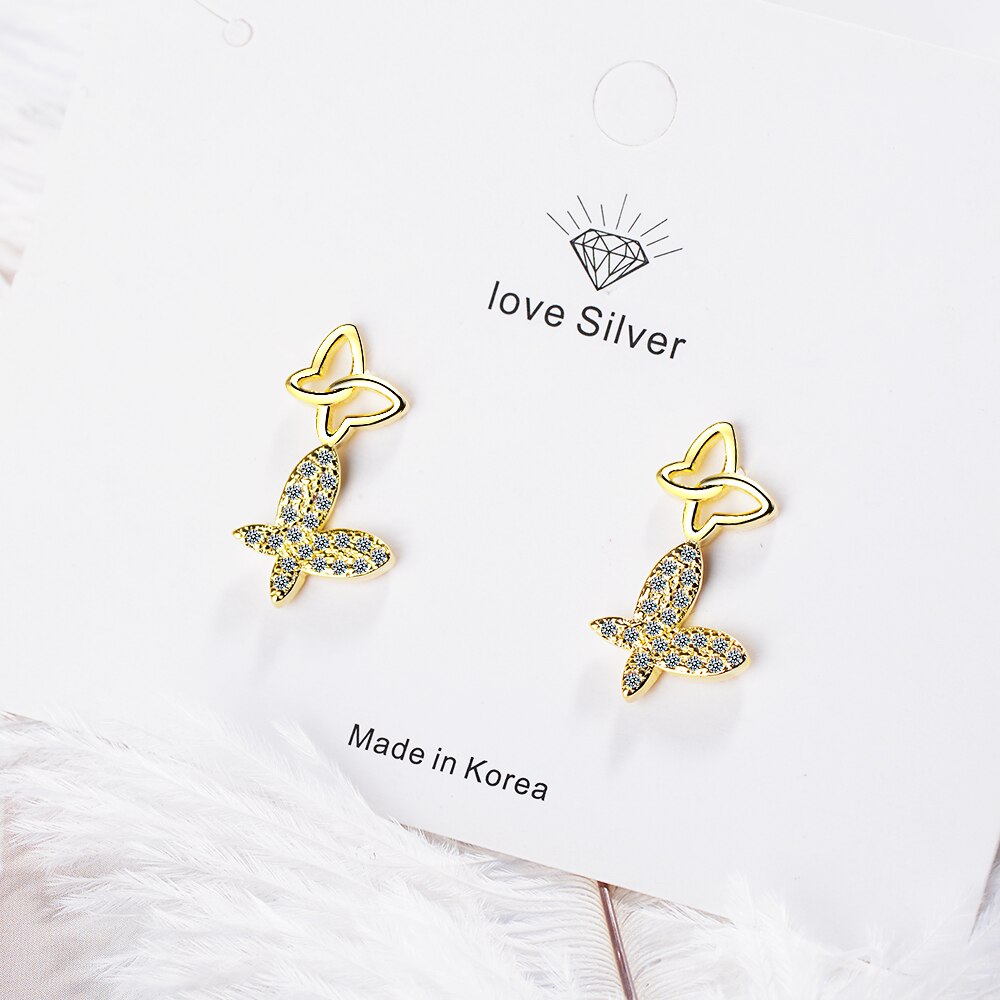 ANENJERY Süße Zarte Schmetterling Ohrringe Silber Farbe Zirkon Ohrringe Für Frauen S-E856