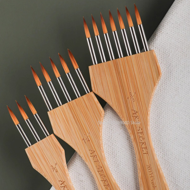 3 st/set flertandade kampenslar spetsiga/platta nylonblandade ull- och bokhandtag akrylfärgpenslar konstnärsmaterial