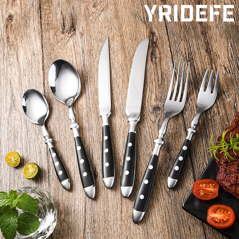 Cubiertos clásicos y elegantes de acero inoxidable, juego de 4/6/8 piezas, cuchillo deportivo de , cuchillo para carne con horquilla completa, juego de cubiertos creativos