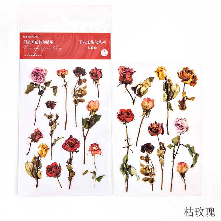 2 pcs/pack Natural Iris Daisy Flower Transfer Printing Stickers Transparent PVC Material Flowers Leaves Green Plants Stickers: 7