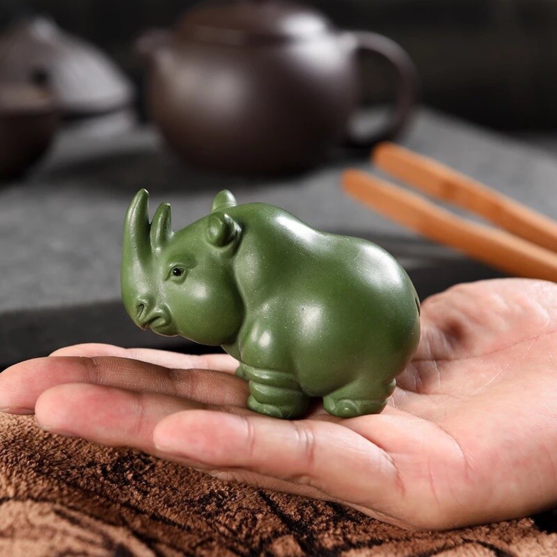 Tea Ornaments Rhino Purple Sand Green Mud Green Compact Decoration Tea Ornaments Tea Set Ceramic Tea Ceremony Tea Pet Yixing