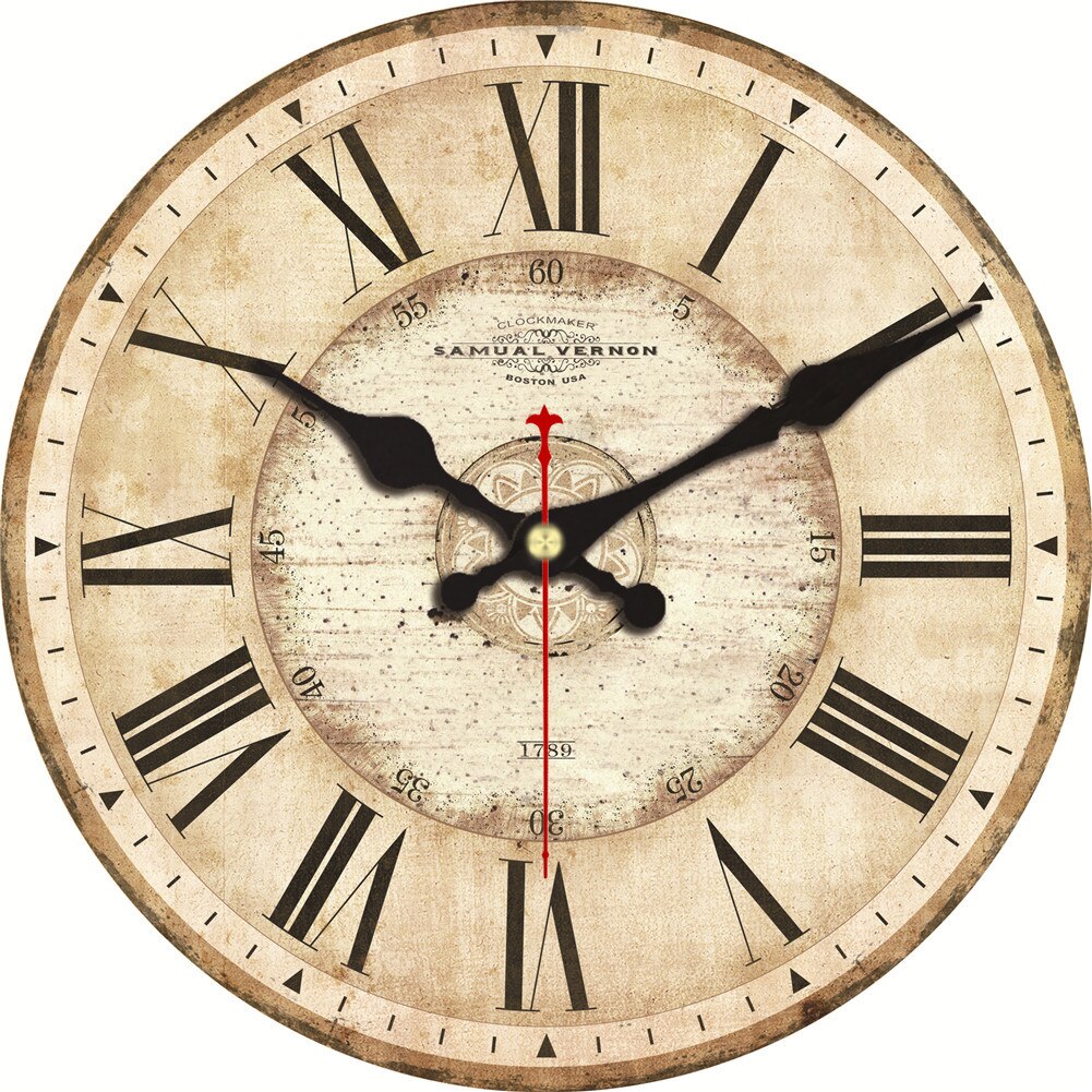 Wall Clock Battery Operated Roman Numeral Non Ticking Large Shabby Chic Clocks French Vintage Style Wooden Round Clocks