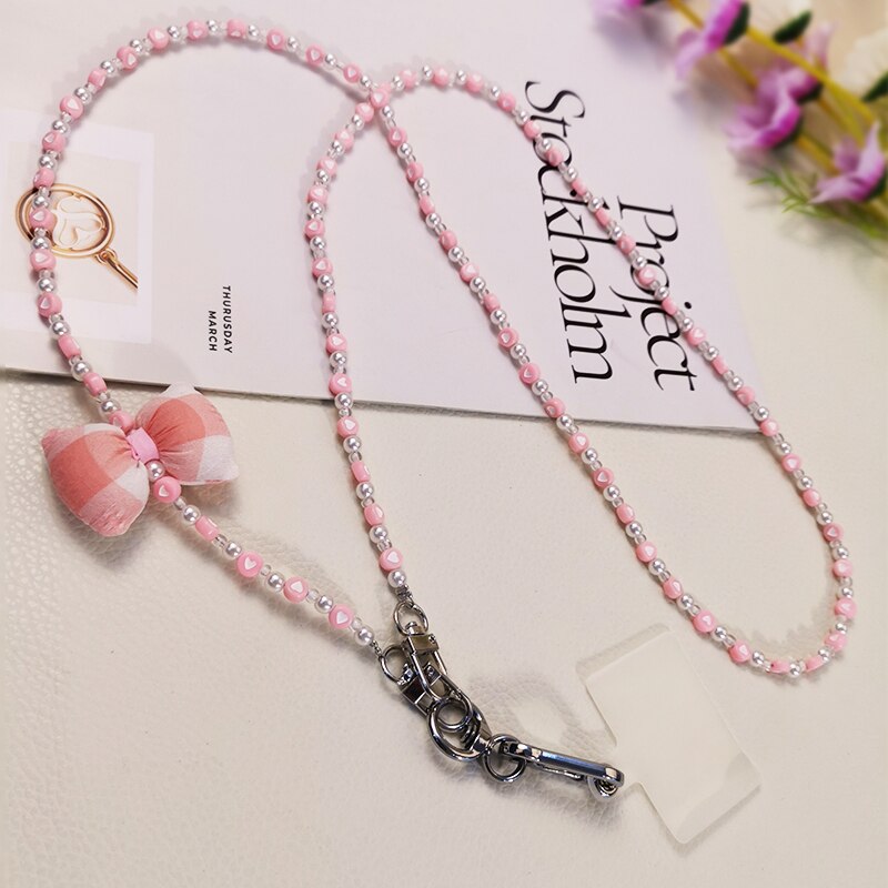 Mobile Phone Lanyard Anti-lost Cross Pendant with Universal Clip Phone Lanyard Crossbody Long Bow Shoulder Strap Ball Lanyard